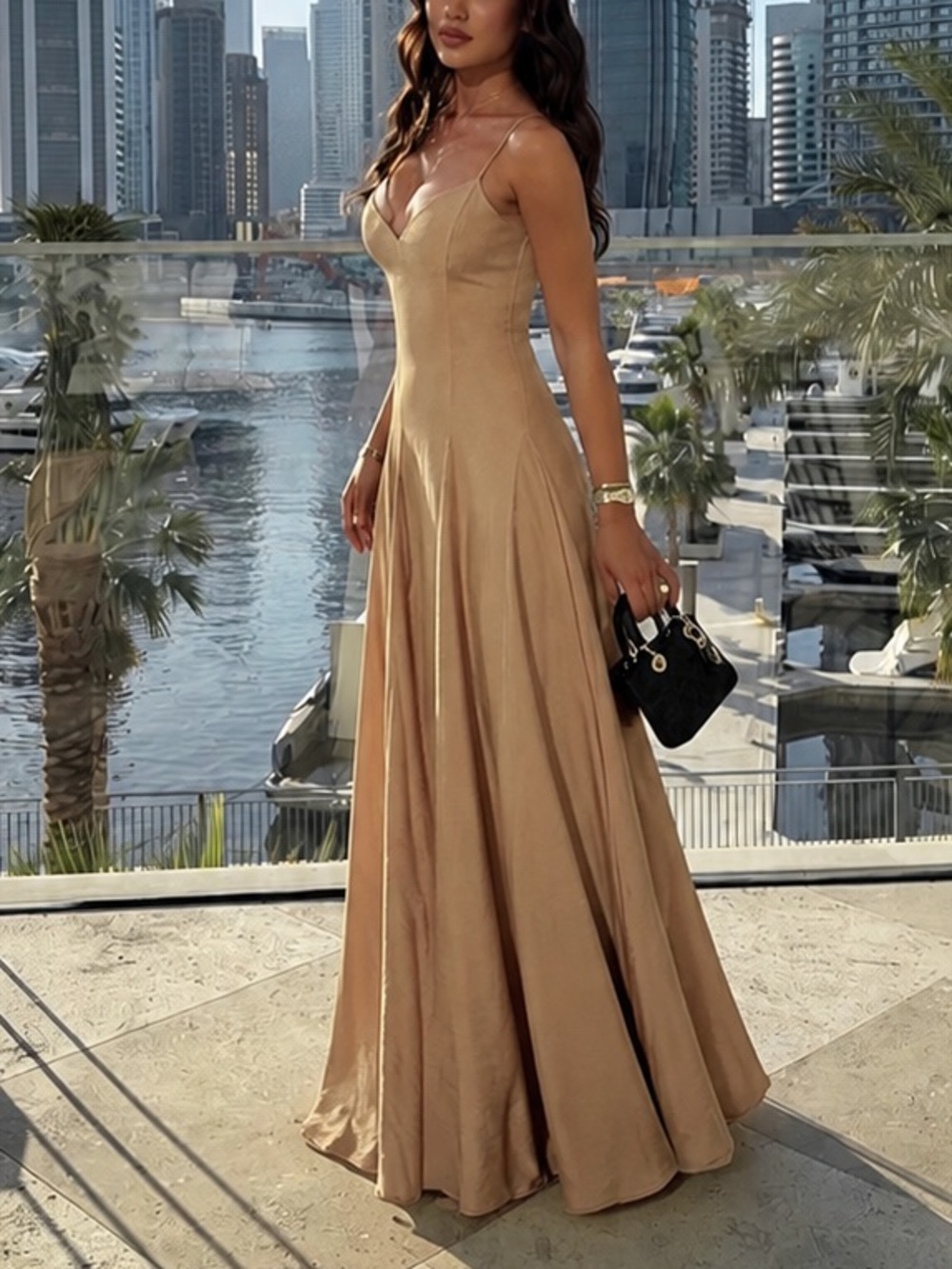 Zara Satin Maxi Dress in Champagne Gold